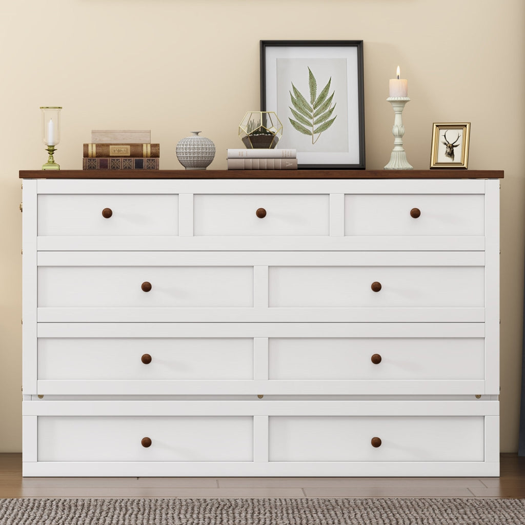 Queen Murphy bed chest by Anthony & Home with solid pine finish and built-in charging station, featuring a stylish and functional design.