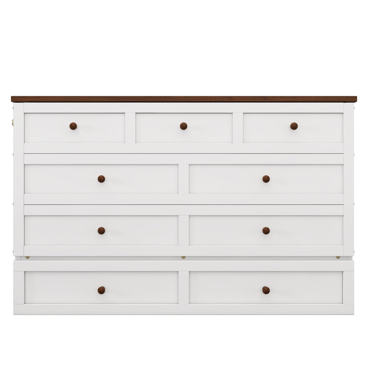 Queen Murphy bed chest by Anthony & Home with solid pine finish and built-in charging station, showcasing its compact, functional design.