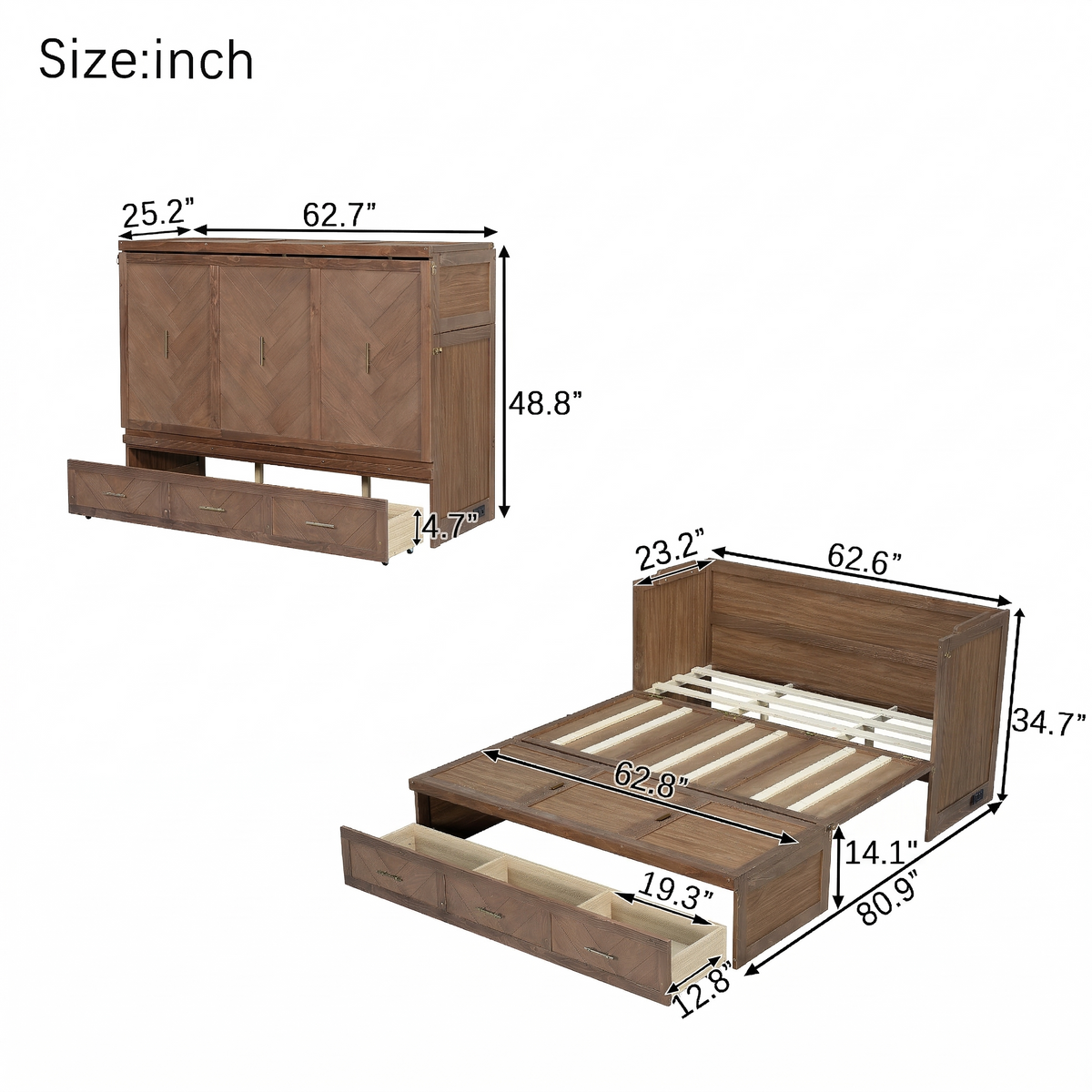 Anthony & Home Murphy Bed Studio in Light Walnut finish, showcasing a space-saving wall bed with sleek wood grain details.