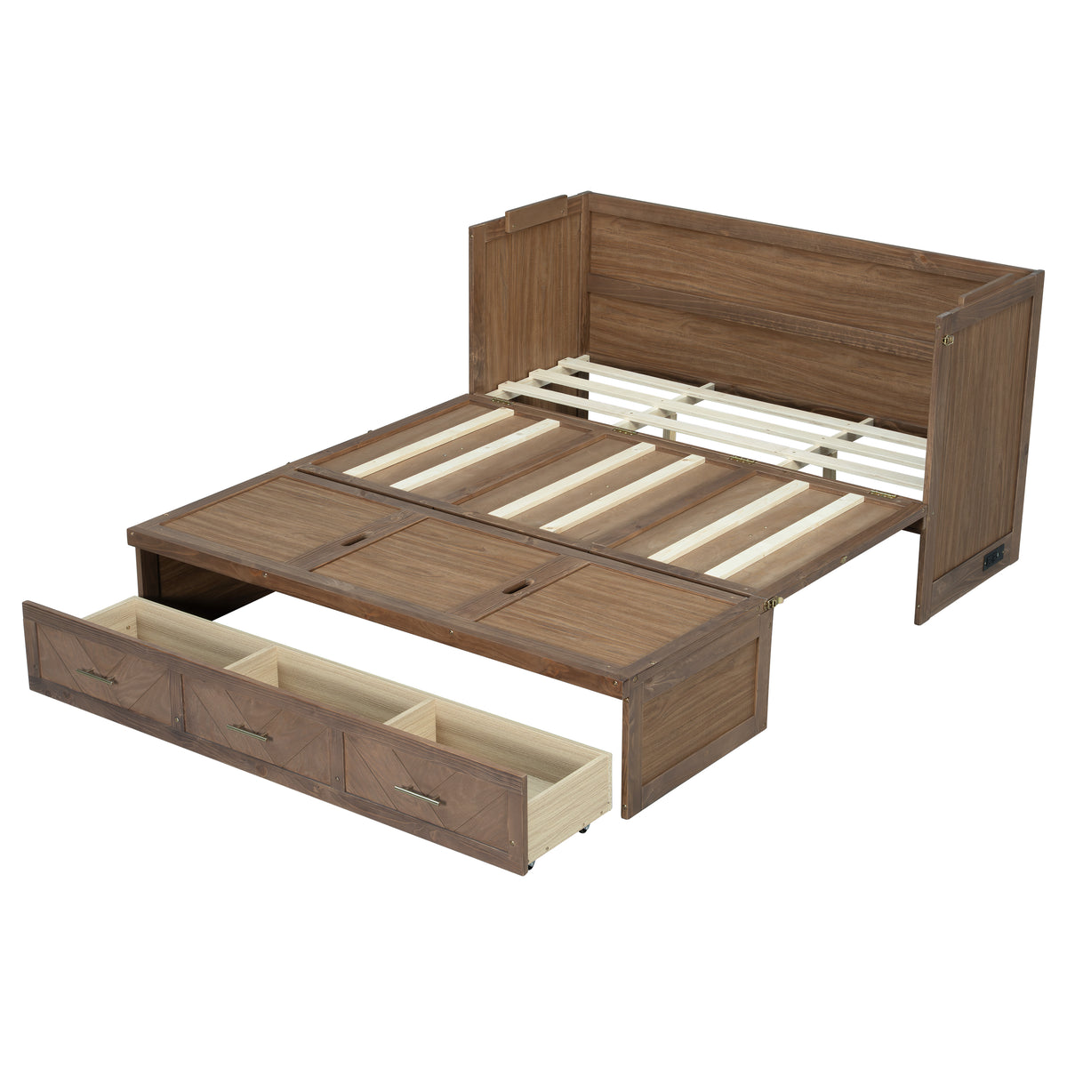 Murphy bed studio in light walnut finish by Anthony & Home, showcasing the folded bed with modern design and wood grain details.
