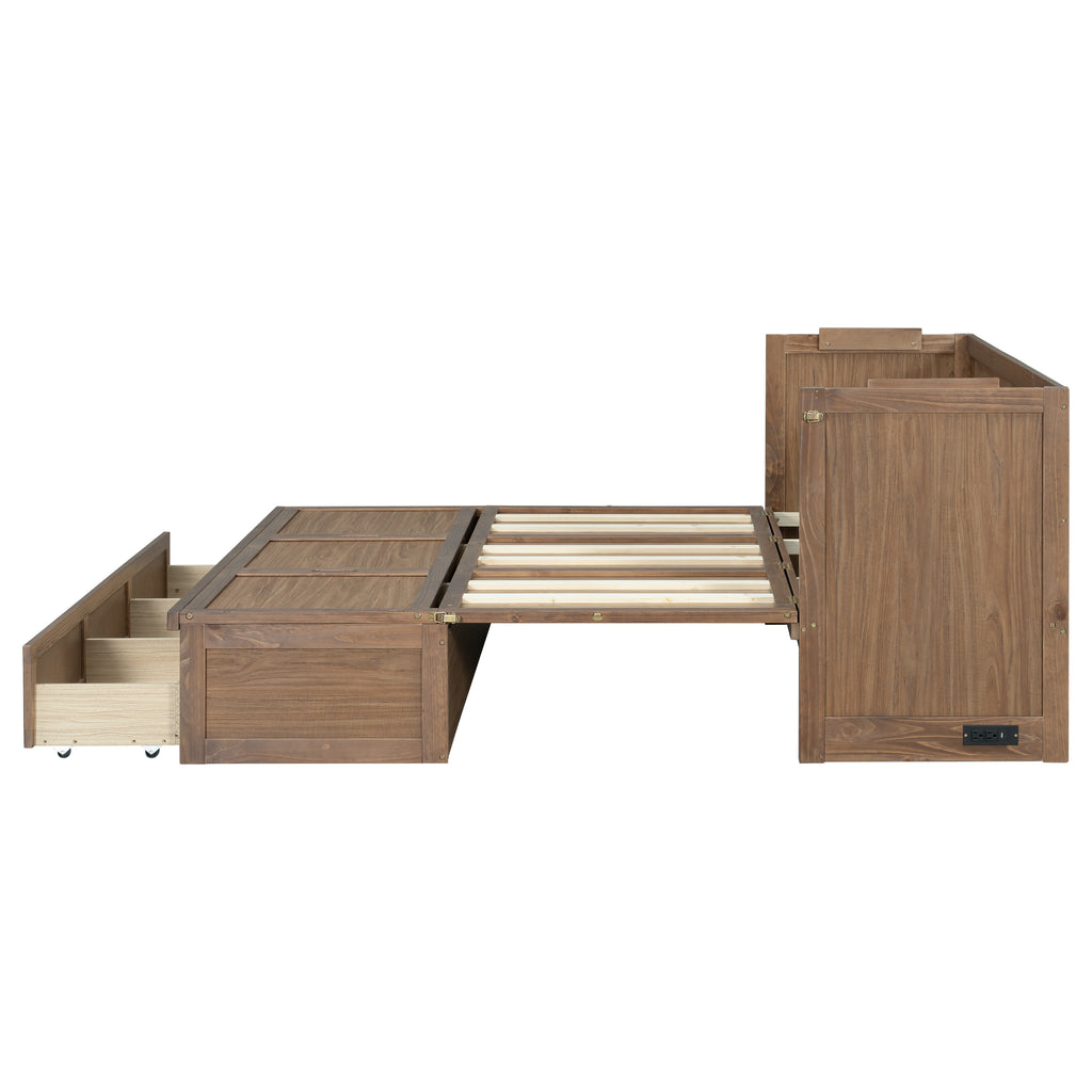 Murphy bed studio in light walnut finish by Anthony & Home, featuring a compact foldable bed with modern design and wood grain detail.