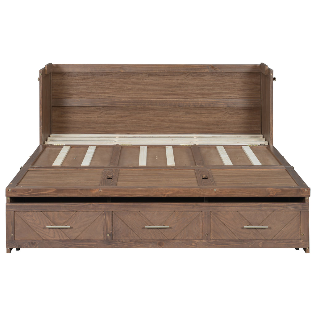 Murphy bed studio in light walnut finish by Anthony & Home, showing the folded bed with sleek wood panels and compact design