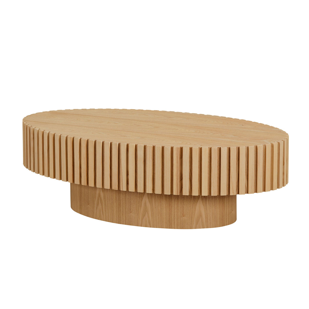 Natural ash drum coffee table by Anthony & Home with an elliptical shape and limited edition design.