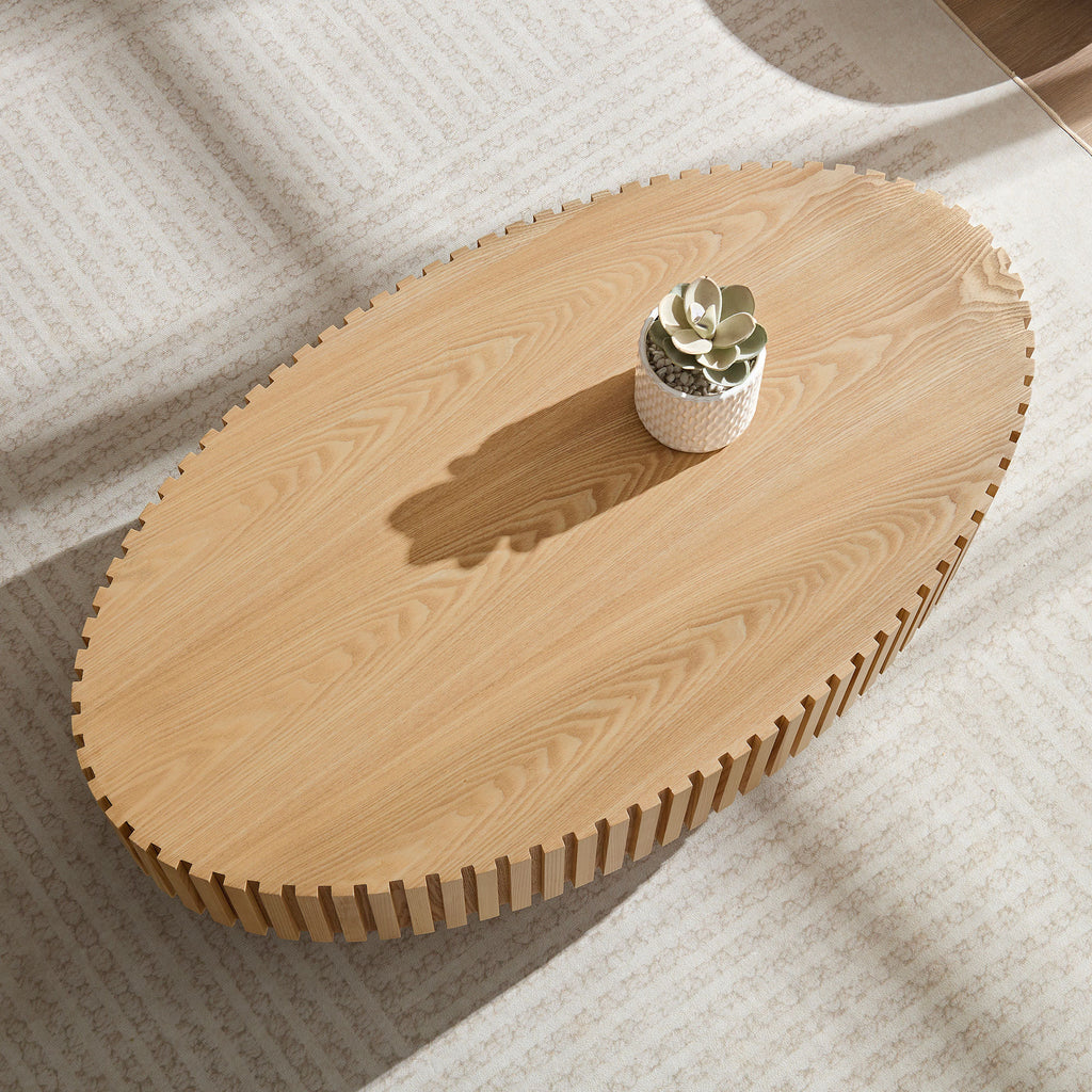 Natural ash drum coffee table by Anthony & Home, ellipse-shaped limited edition with smooth wood finish and modern design.
