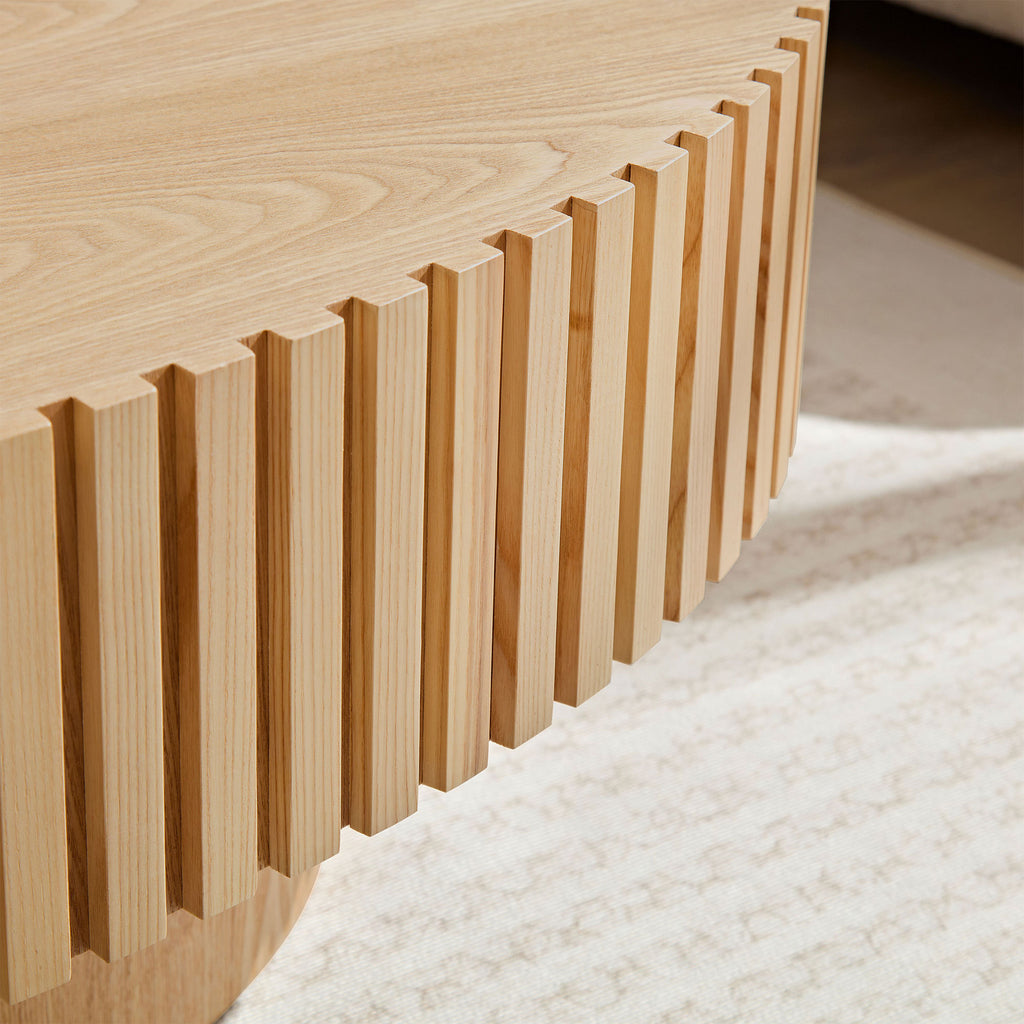 Natural ash drum coffee table by Anthony & Home featuring an elegant elliptical shape and limited edition design.