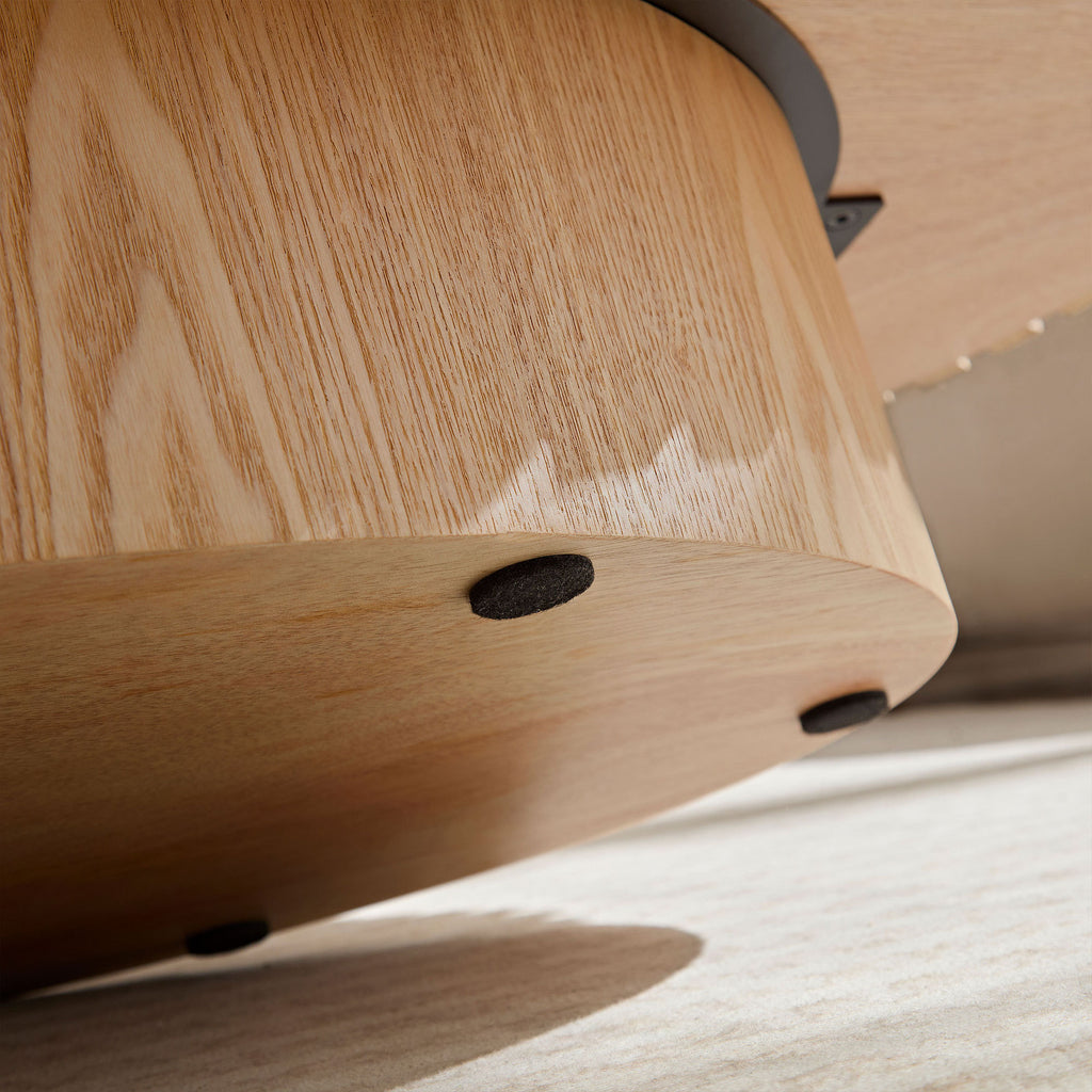 Natural ash drum coffee table by Anthony & Home, elliptical limited edition design with smooth wood surface.