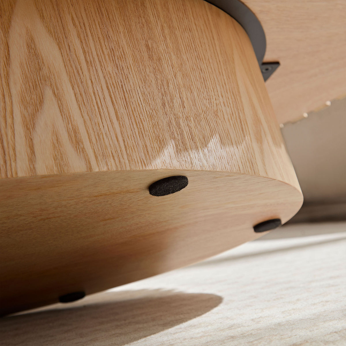 Natural ash drum coffee table by Anthony & Home, elliptical limited edition design with smooth wood surface.