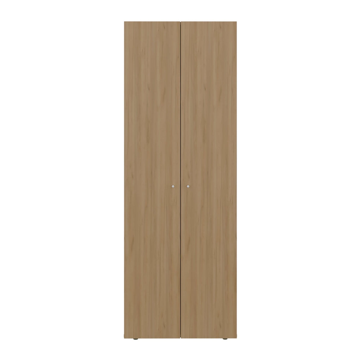 Natural oak freestanding closet system with four shelves from Anthony & Home's limited edition wardrobe collection.
