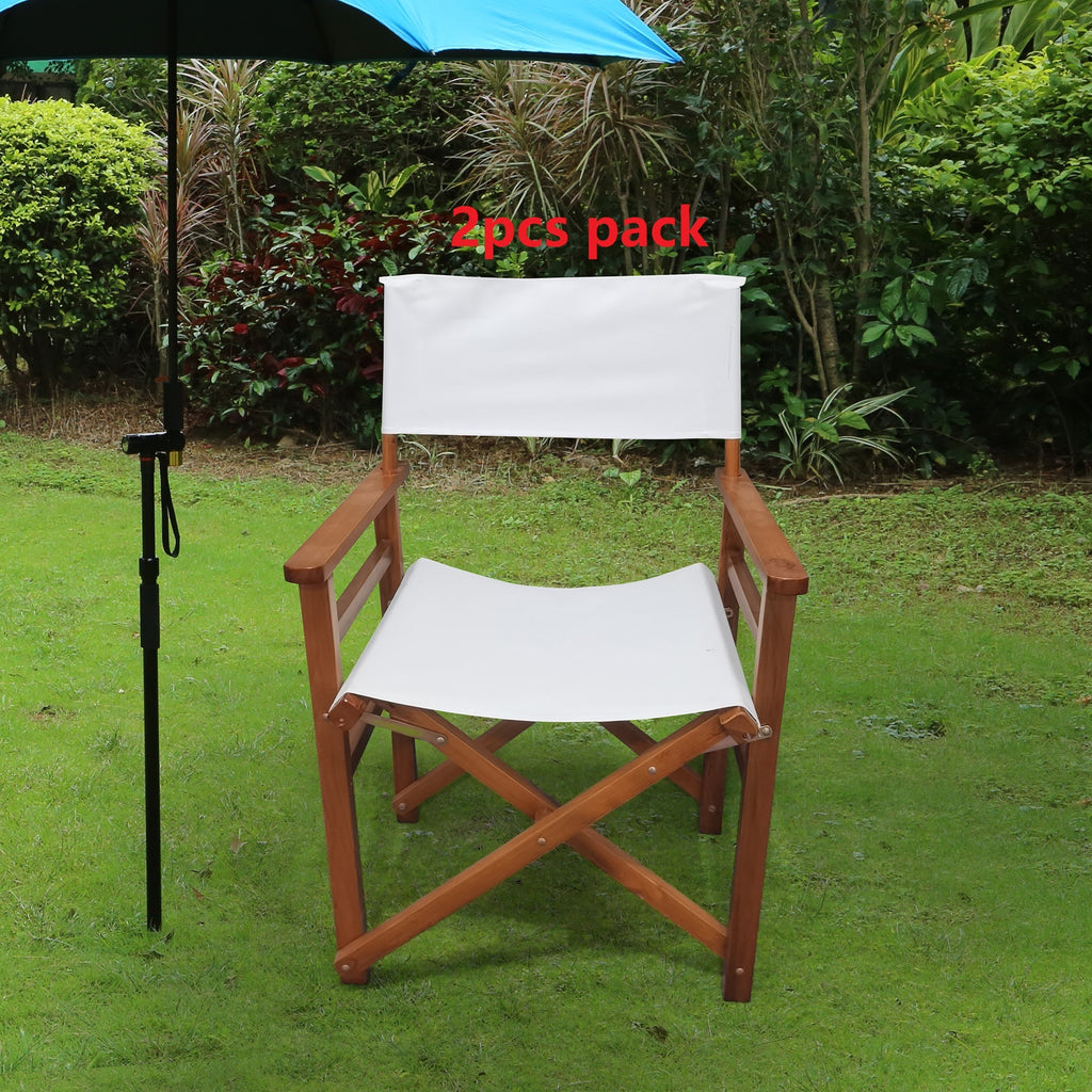 Natural Populus wood director chair set by Anthony & Home with woven fabric seats, ideal for studio or outdoor use.