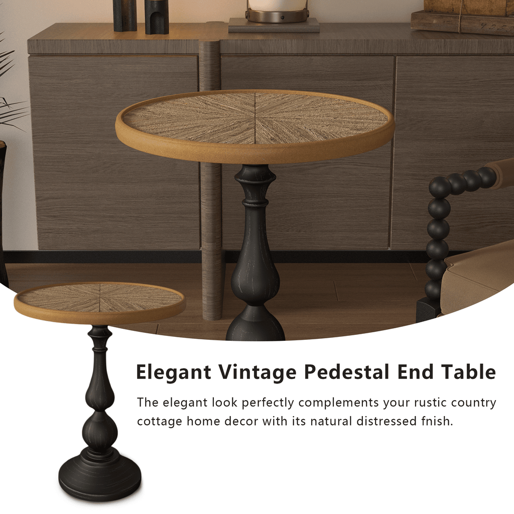 Natural wood tone round end table by Anthony & Home, featuring a sleek wooden surface and modern design.
