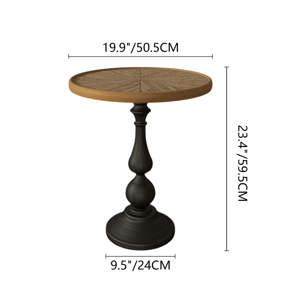 Natural wood tone round end table by Anthony & Home, Atelier, with smooth wooden surface and modern design.