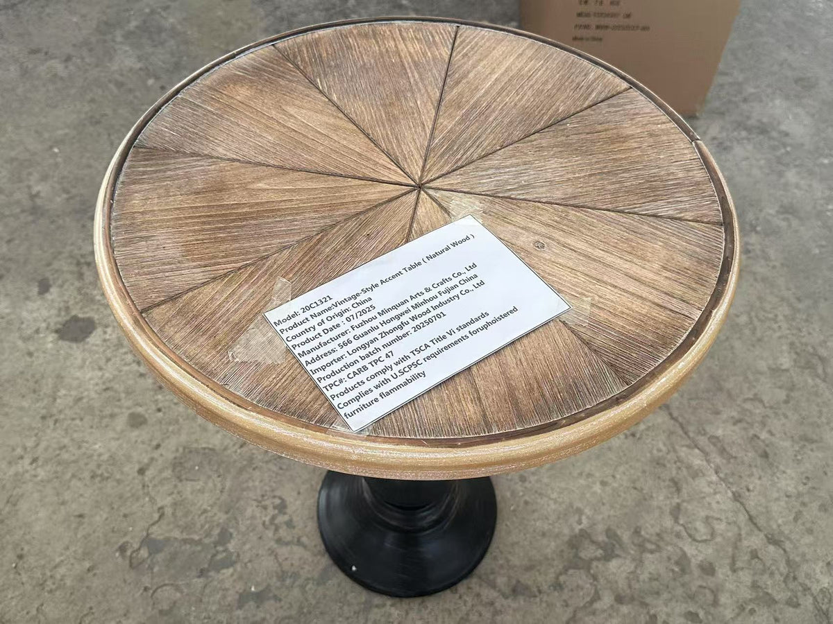 Natural wood tone round end table by Anthony & Home with sleek design and smooth finish, ideal for living room or bedroom decor.