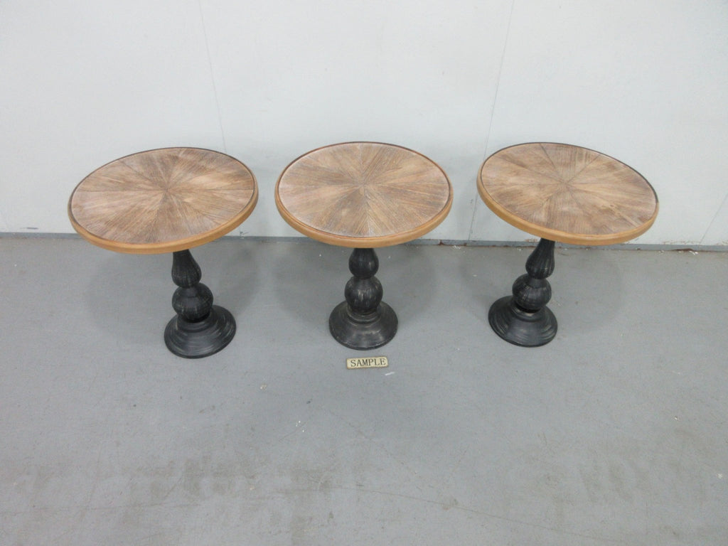 Anthony & Home Natural Wood Tone Round End Table with sleek wooden surface and tapered legs in a modern design.