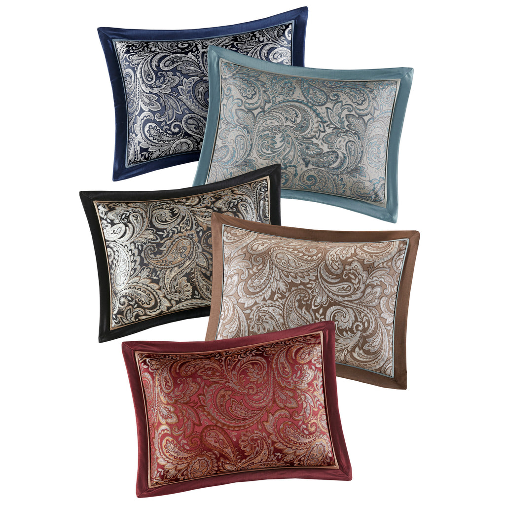 Navy jacquard cotton 12-piece Atelier Comforter Set by Anthony & Home, featuring intricate woven patterns and matching pillow shams.