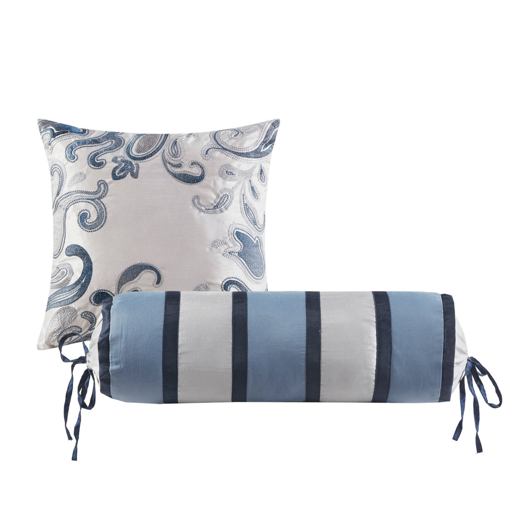 Navy Jacquard Cotton 12-Piece Atelier Comforter Set by Anthony & Home, featuring elegant woven patterns and matching pillow shams.