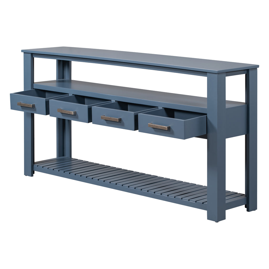 Navy painted MDF entryway console table with four drawers, modern design by Anthony & Home, ideal for hallway storage.