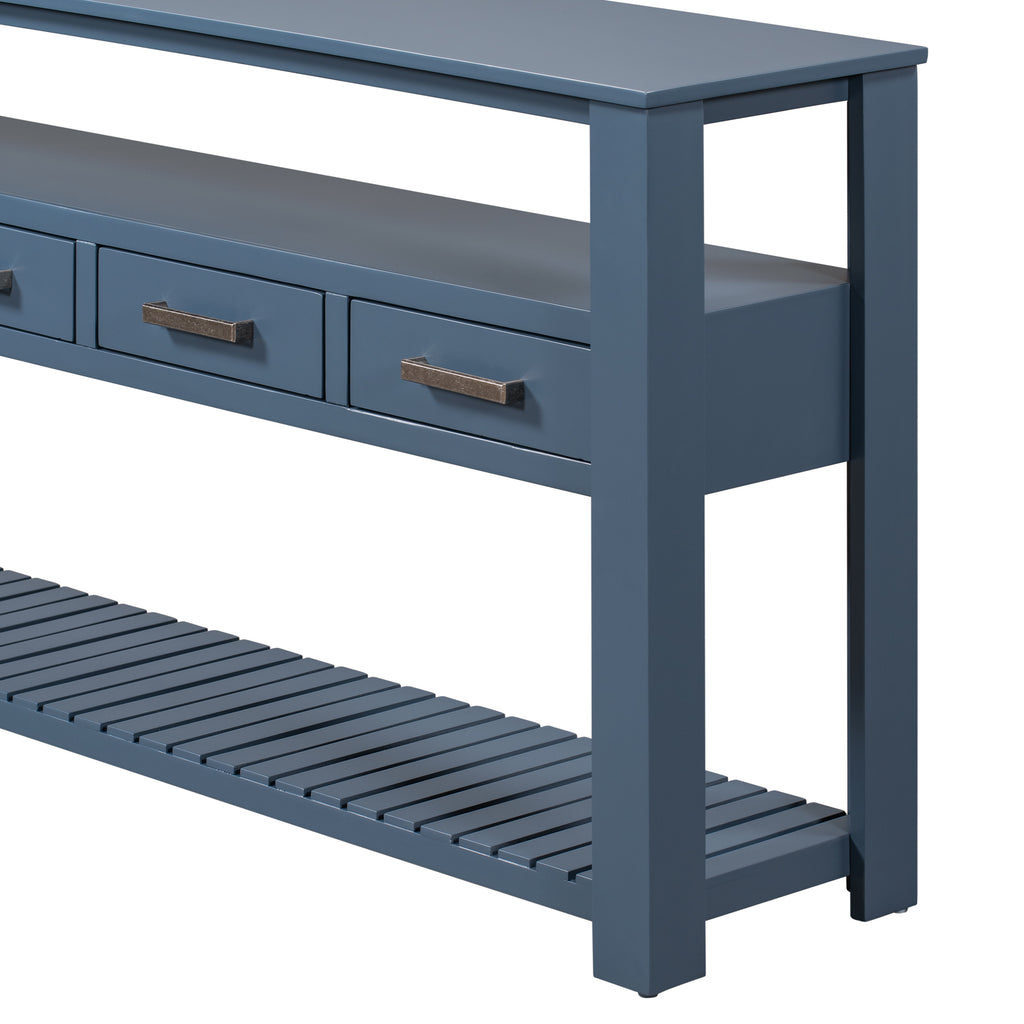 Navy painted MDF entryway console table with four drawers, stylish and functional Anthony & Home furniture for hallway decor