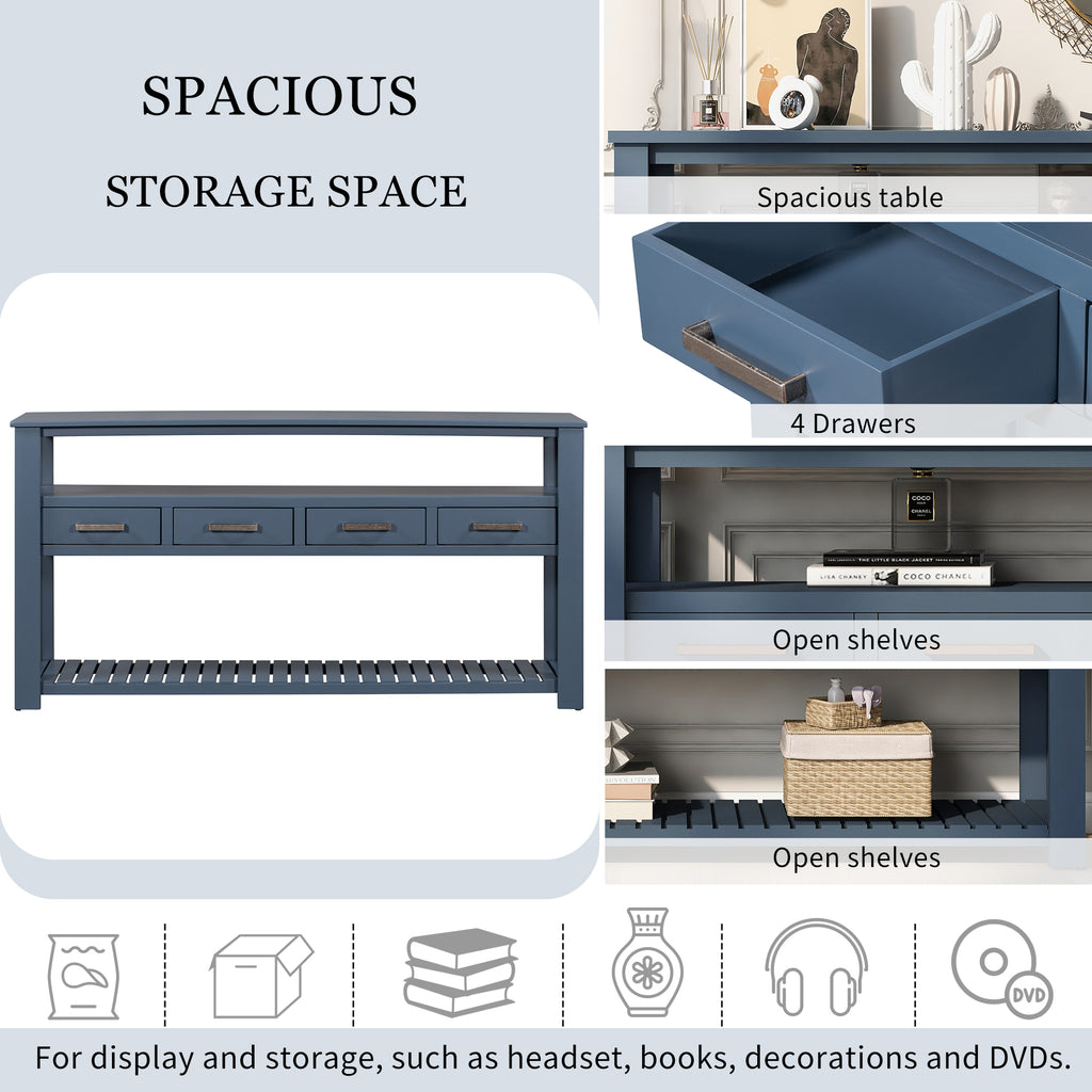 Navy painted MDF entryway console table with four drawers and sleek design, by Anthony & Home.