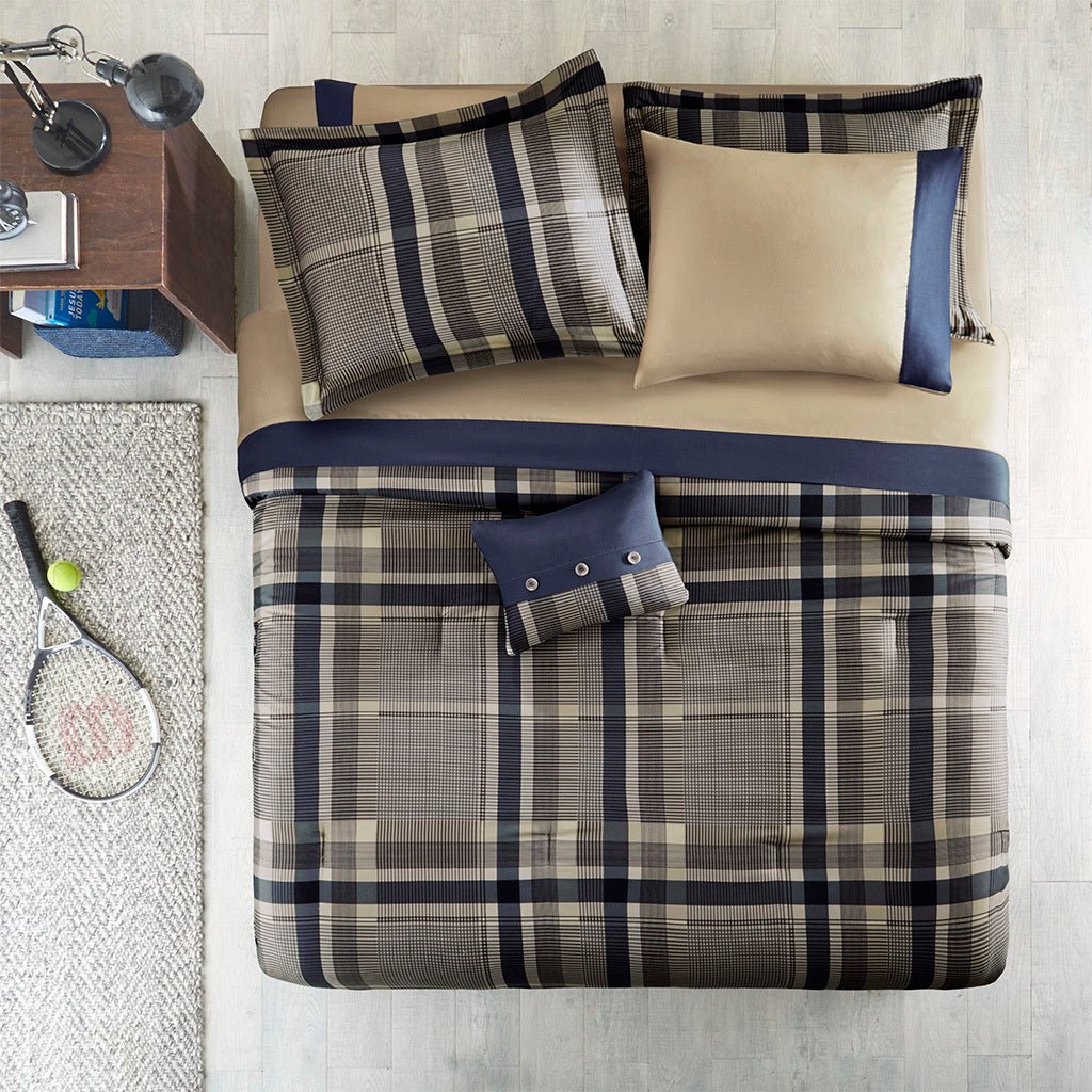 Navy Twin XL microfiber comforter set by Anthony & Home, featuring brushed soft fabric and matching pillow shams.