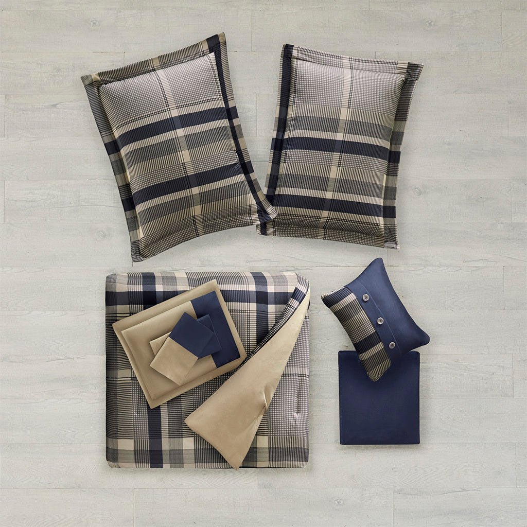 Navy Twin XL brushed microfiber comforter set with matching pillow shams from Anthony & Home, soft and cozy bedding.