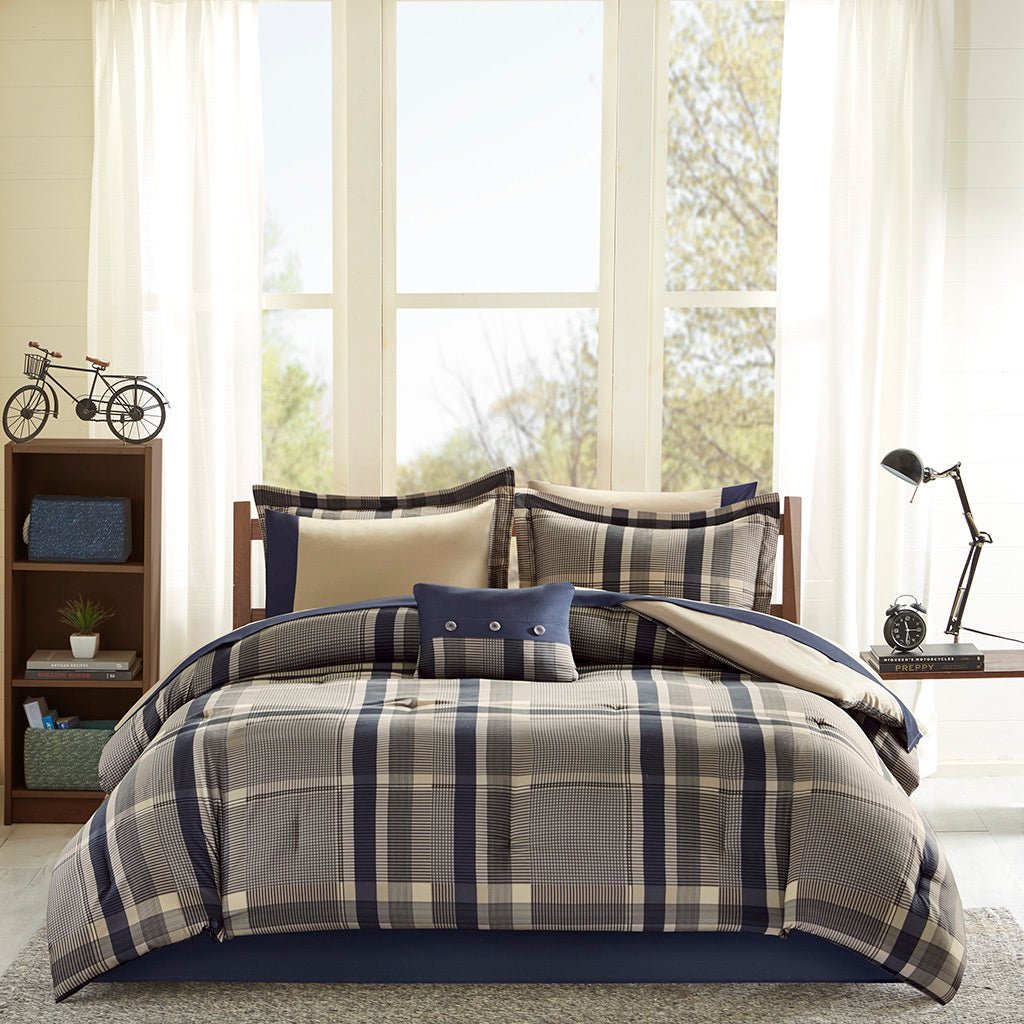 Navy Twin XL brushed microfiber comforter set by Anthony & Home with soft, cozy fabric and matching pillow shams.