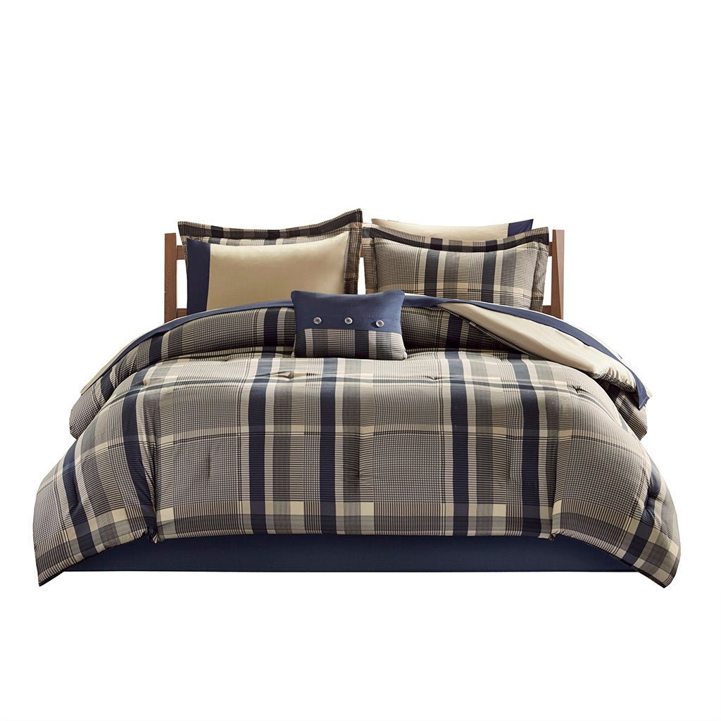 Navy Twin XL Brushed Microfiber Comforter Set by Anthony & Home, showing the soft, plush microfiber comforter and matching pillow shams.