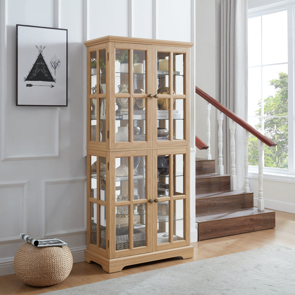 Anthony & Home Oak curio cabinet with glass doors, showcasing a classic wooden display cabinet with transparent glass panels.