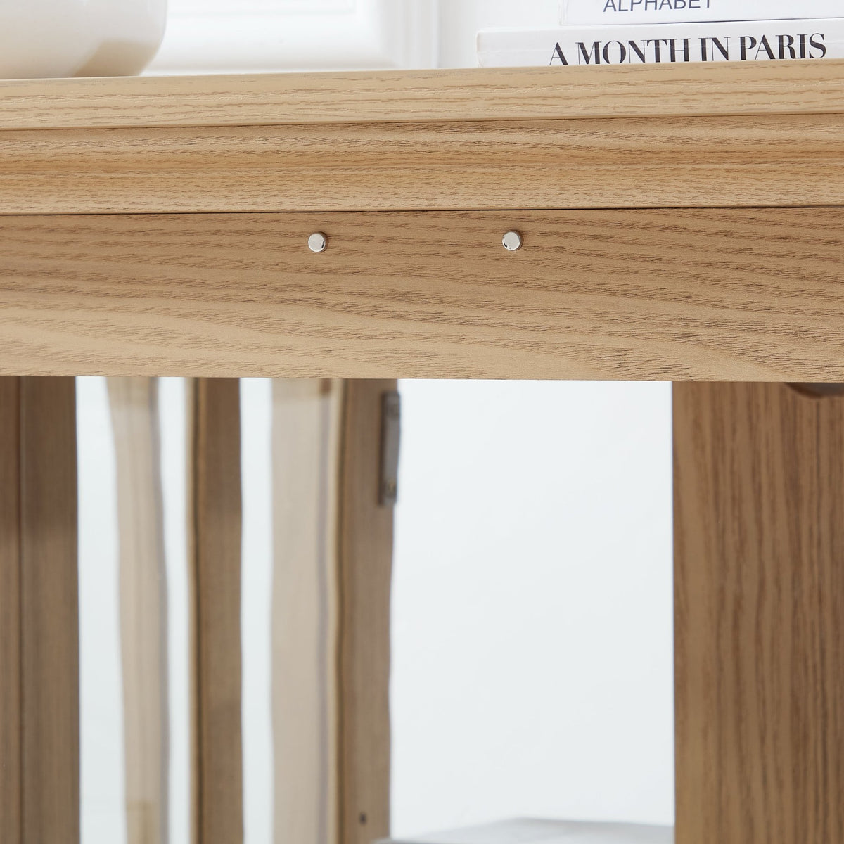 Anthony & Home Oak Curio Cabinet with glass doors, showcasing elegant storage and display space in a classic design.