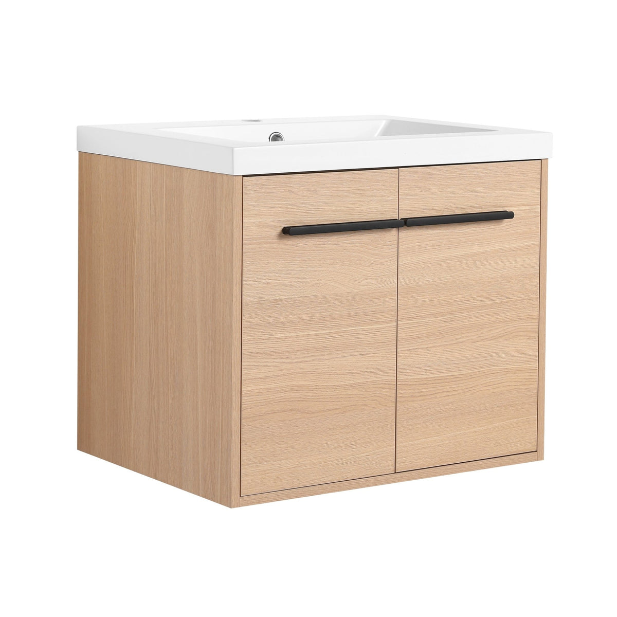 Anthony & Home oak engineered wood bathroom vanity set with resin countertop, 24-inch size, from the Signature Collection.