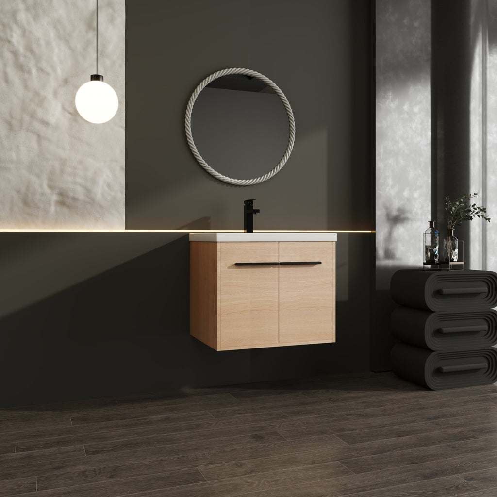 Anthony & Home Oak engineered wood bathroom vanity set with resin countertop, 24-inch Signature Collection, sleek and modern design