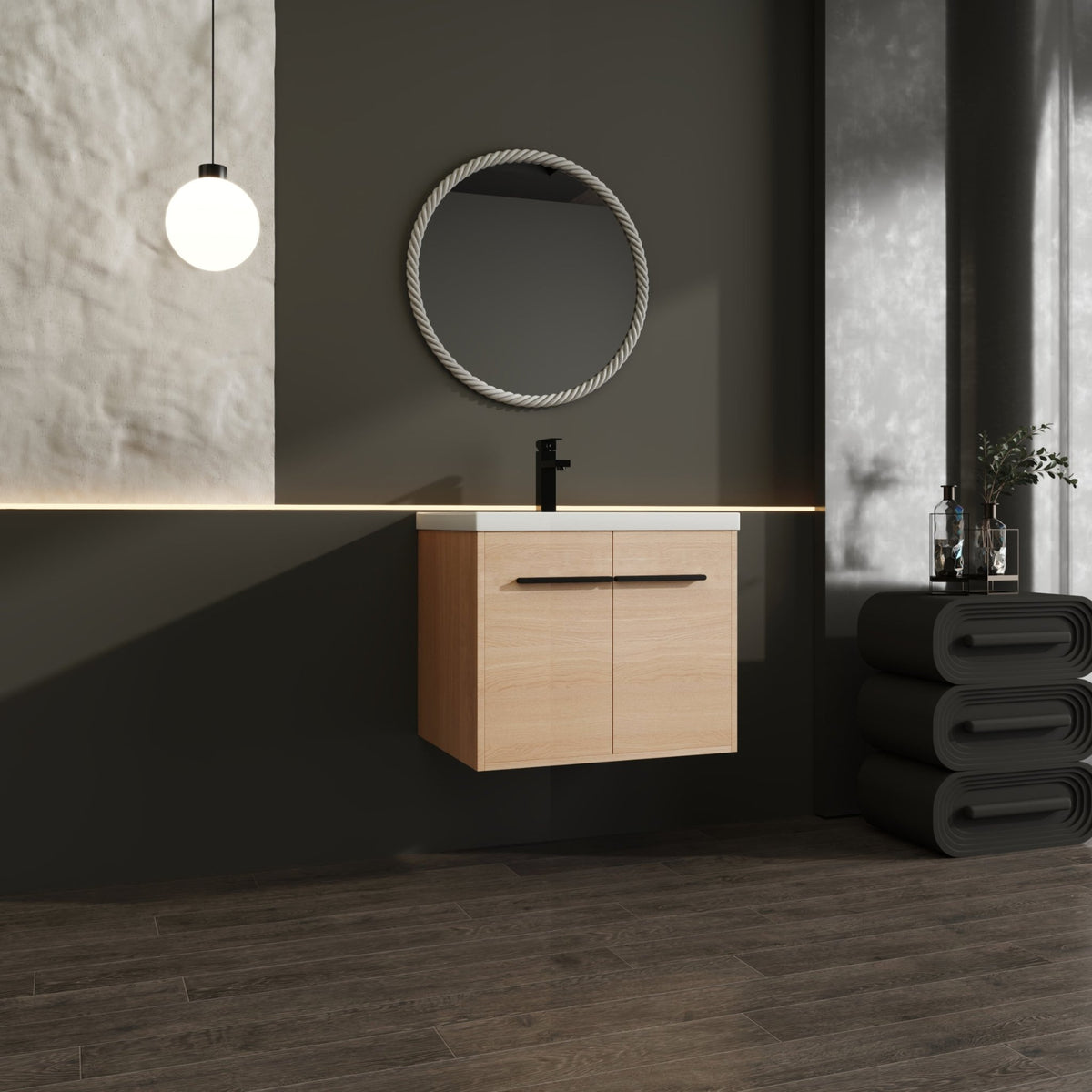 Anthony & Home Oak engineered wood bathroom vanity set with resin countertop, 24-inch Signature Collection, sleek and modern design
