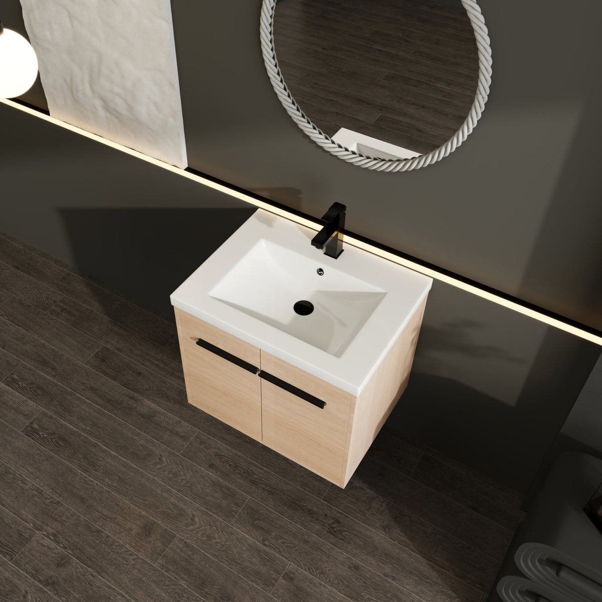 Oak engineered wood bathroom vanity set with resin countertop, 24-inch size from Anthony & Home Signature Collection