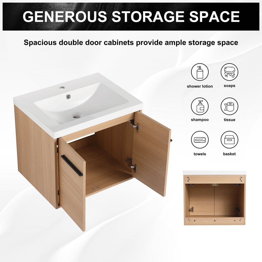 Anthony & Home oak engineered wood bathroom vanity set with resin countertop, 24-inch signature collection, featuring modern cabinet design.