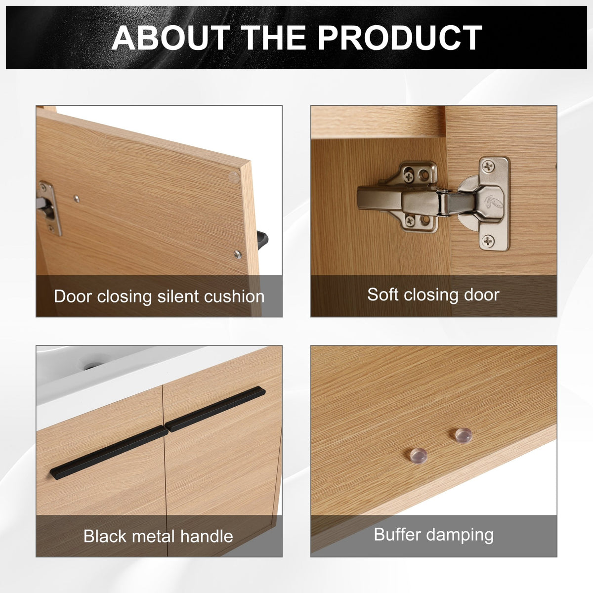 Anthony & Home 24-inch oak engineered wood bathroom vanity set with resin countertop, modern design and storage space.