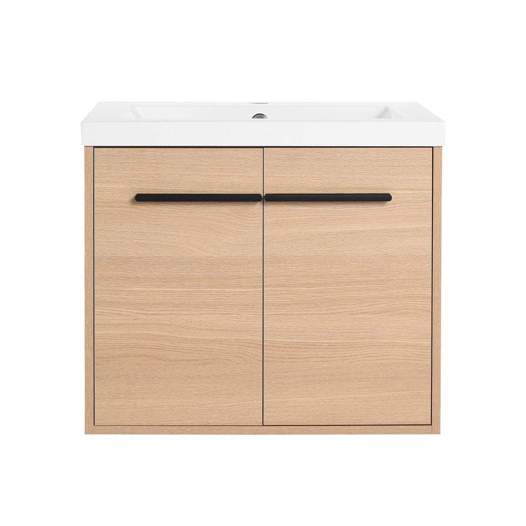 Anthony & Home Oak engineered wood bathroom vanity set with resin countertop, 24-inch Signature Collection, featuring modern storage drawers.