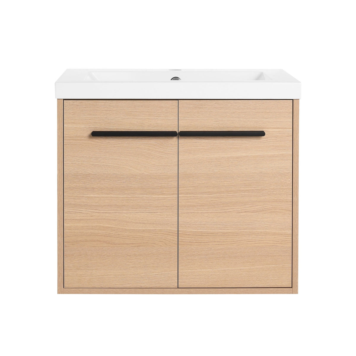 Anthony & Home Oak engineered wood bathroom vanity set with resin countertop, 24-inch Signature Collection, featuring modern storage drawers.