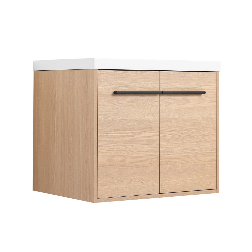 Oak engineered wood bathroom vanity set with resin countertop, 24-inch size, from Anthony & Home Signature Collection.