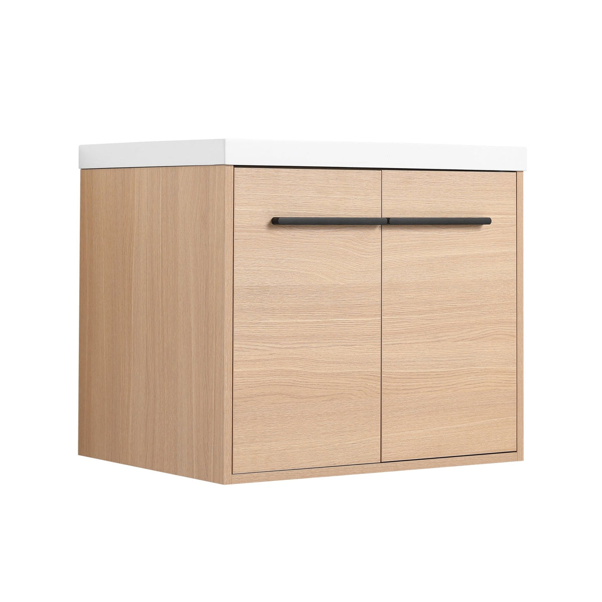 Oak engineered wood bathroom vanity set with resin countertop, 24-inch size, from Anthony & Home Signature Collection.