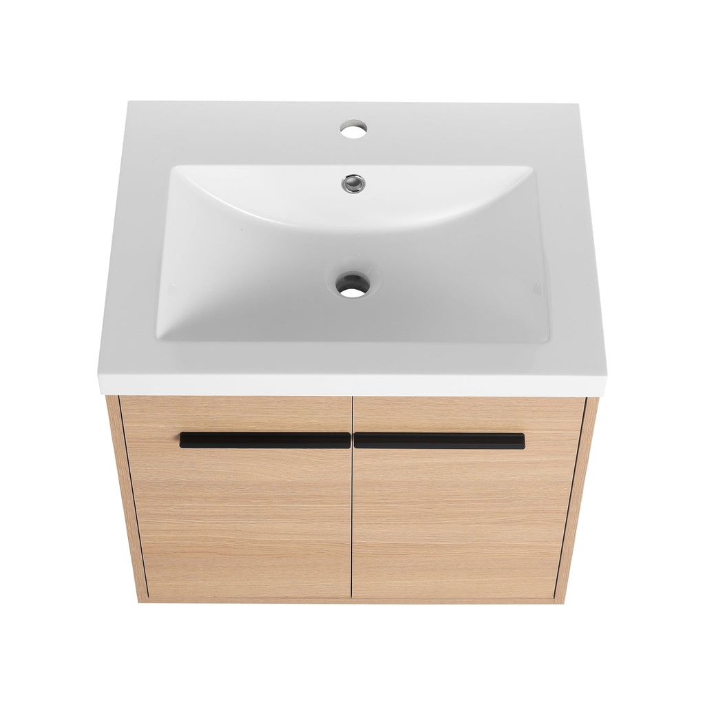 Anthony & Home Oak engineered wood bathroom vanity set with resin countertop, 24-inch Signature Collection, modern design and storage.