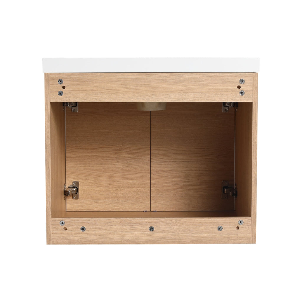 Oak engineered wood bathroom vanity set with resin countertop, 24-inch size from Anthony & Home Signature Collection.