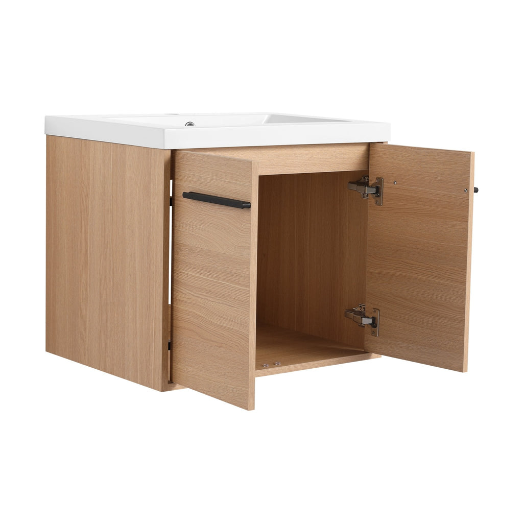 Anthony & Home 24-inch Oak engineered wood bathroom vanity set with resin countertop, featuring modern design and storage drawers.