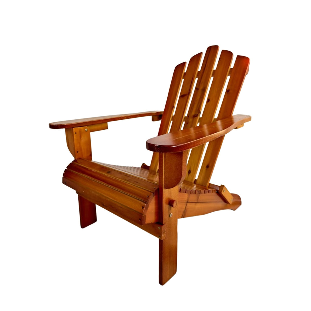 Oak folding Adirondack chair by Anthony & Home, limited edition, showing a classic wooden outdoor chair with foldable design and armrests.