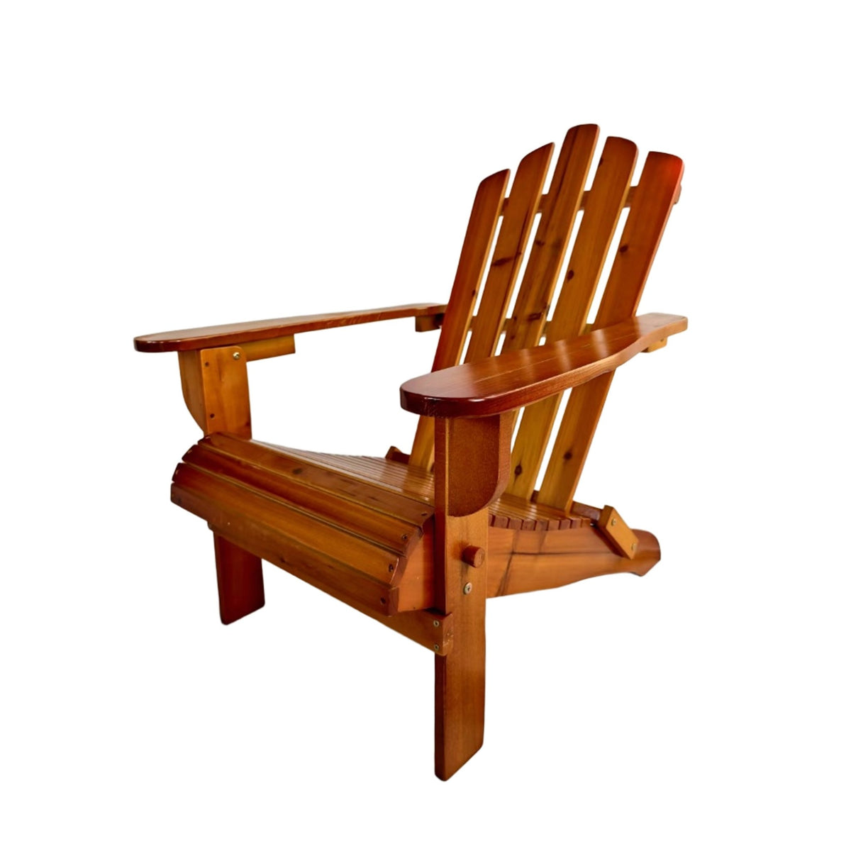 Oak folding Adirondack chair by Anthony & Home, limited edition, showing a classic wooden outdoor chair with foldable design and armrests.