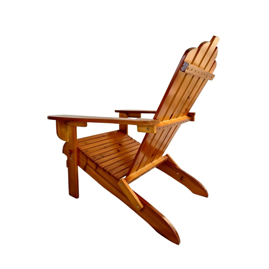 Limited edition Oak Folding Adirondack Chair by Anthony & Home, showcasing a stylish, natural wood design for outdoor relaxation.