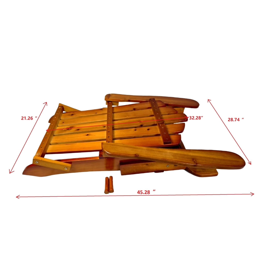 Limited edition Anthony & Home Oak folding Adirondack chair with wide armrests and slatted back, designed for outdoor relaxation.
