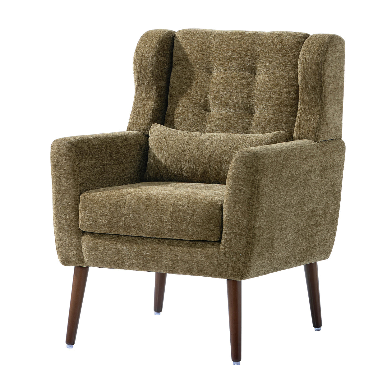 Olive green chenille accent chair with solid wood legs from Anthony & Home, showcasing plush upholstery and stylish design.