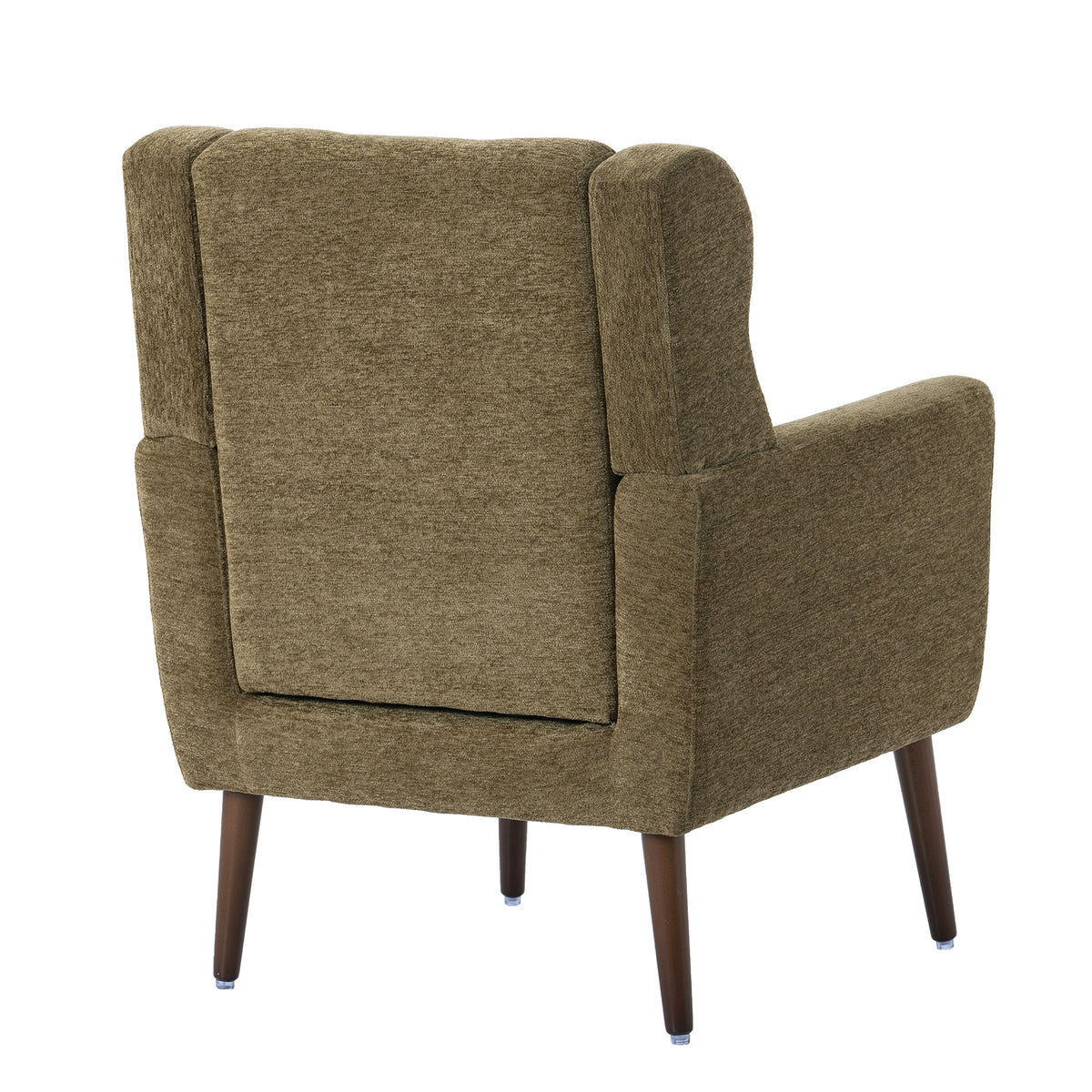 Olive green chenille accent chair with solid wood legs, stylish and comfortable for living room decor.