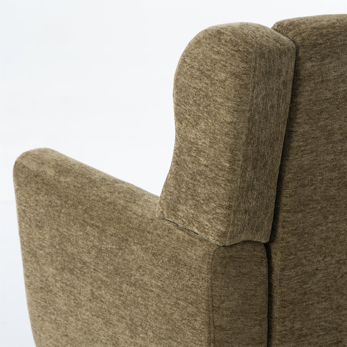 Olive green chenille accent chair with solid wood legs from Anthony & Home, showcasing plush fabric and stylish design.