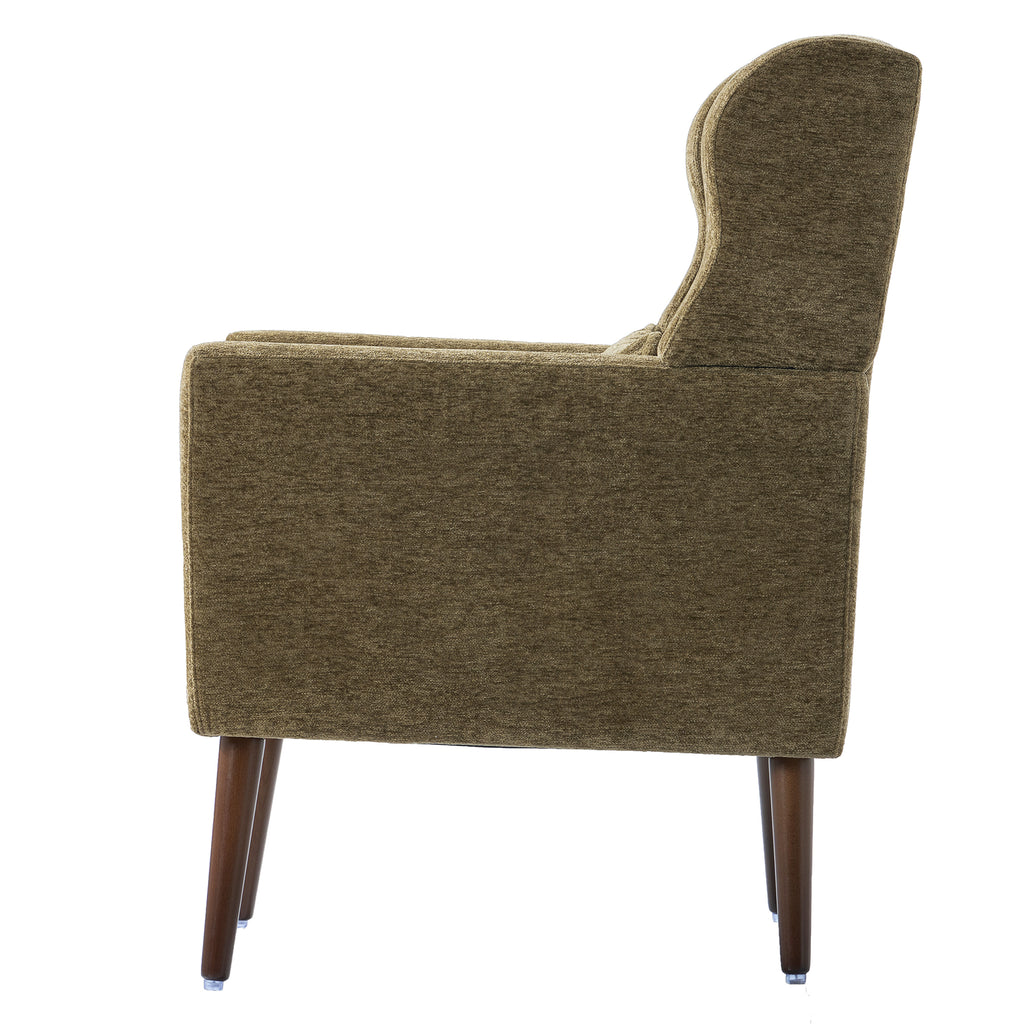 Olive chenille accent chair with solid wood legs by Anthony & Home, featuring plush upholstery and modern design.