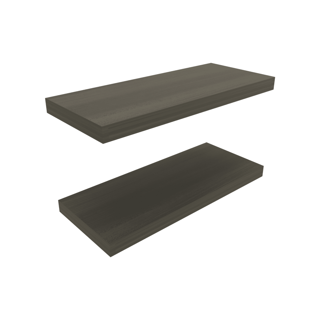 Olive finish Anthony & Home floating shelves mounted on a wall, showcasing modern storage and decorative display.